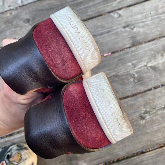 Louis Vuitton Burgundy/Black Suede and Leather Logo Lace Up Sneakers Size 7 - Picture 8 of 14